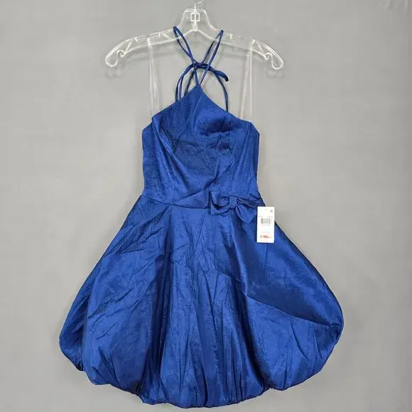 Teeze Me Juniors' Satin Bubble Dress - Blue 3 Teeze Me Juniors' Satin Bubble Dress - Blue 3